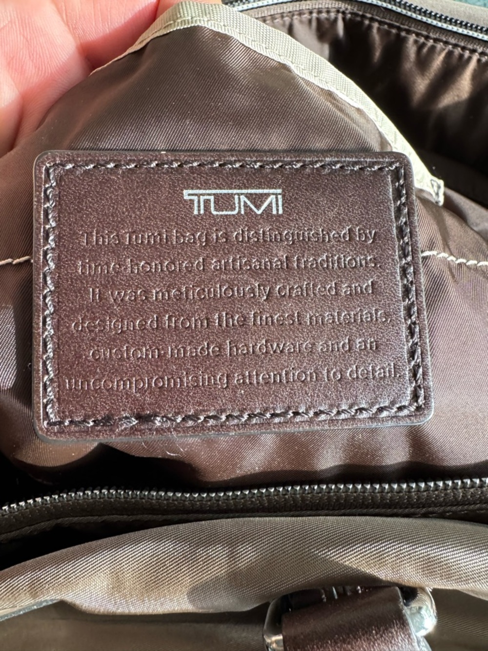 Tumi Olive Brown Nylon Tote with Dark Brown Leather Handles - Picture 6 of 8